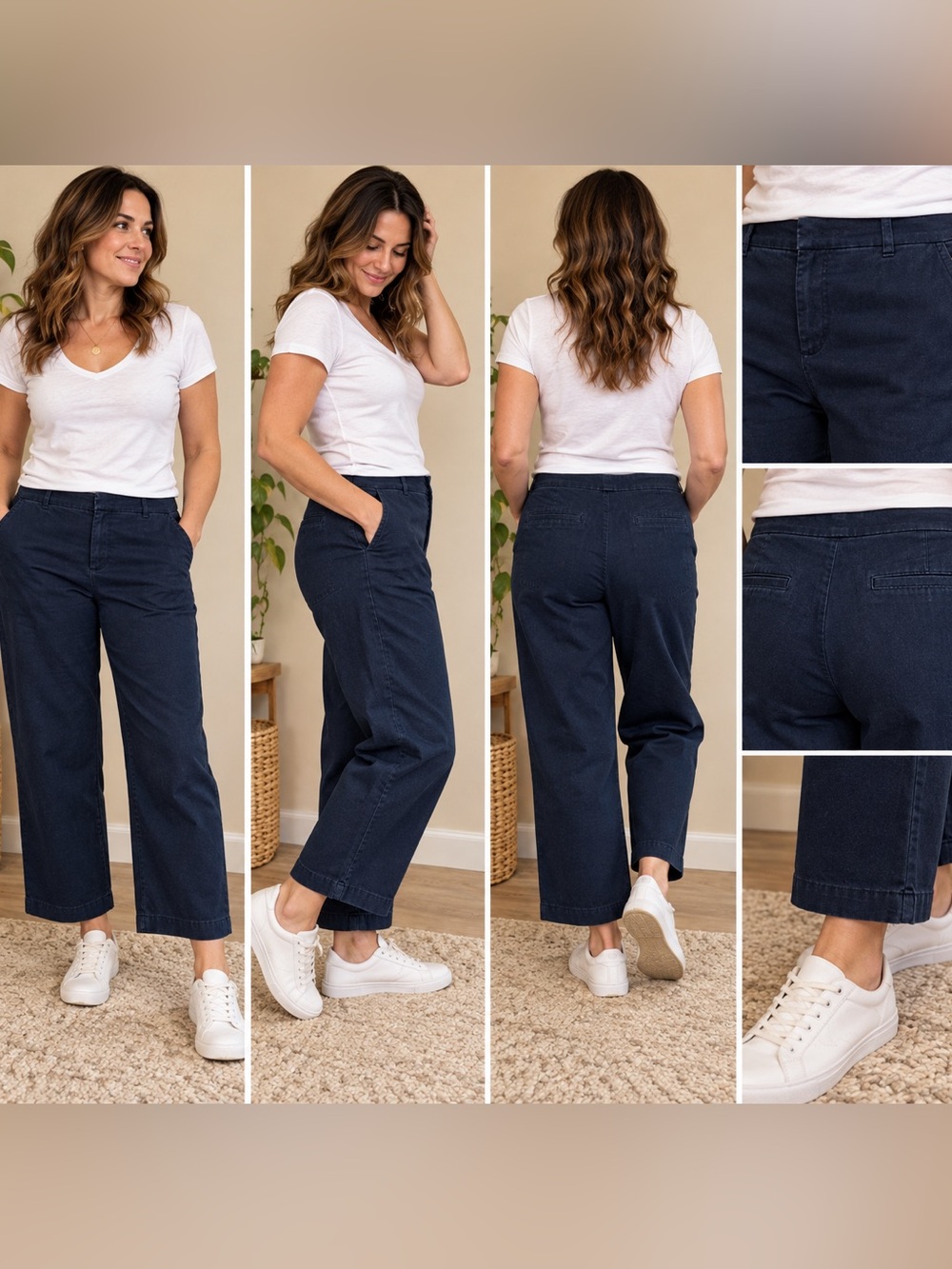 Women’s wide leg mid rise “trouser” jeans.
